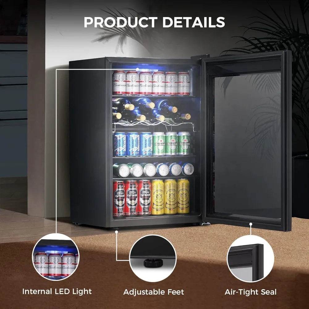 4.5 Cu.ft Beverage Refrigerator and Cooler, 145 Can Mini Fridge Glass Door