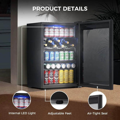4.5 Cu.ft Beverage Refrigerator and Cooler, 145 Can Mini Fridge Glass Door
