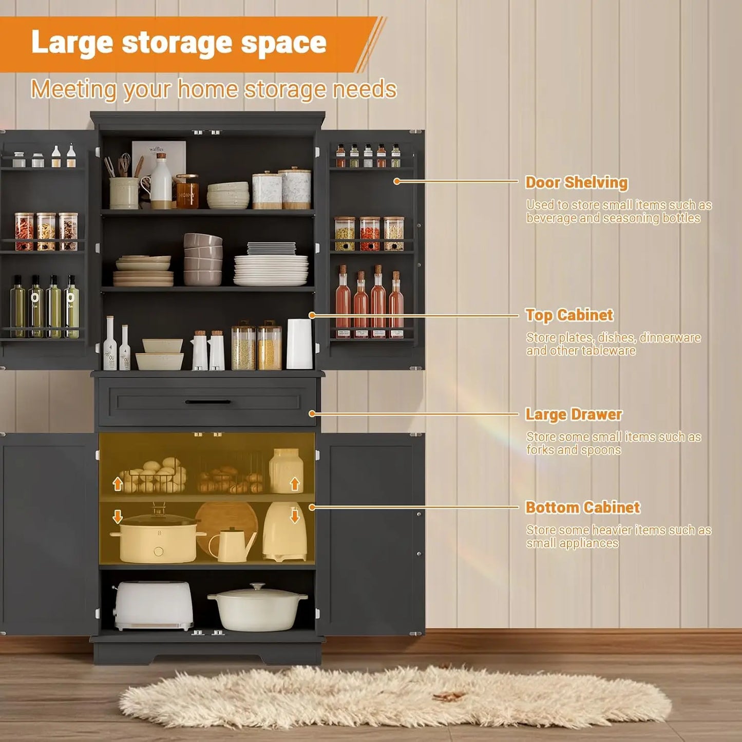 72" Large Pantry with Drawers - Loft&Timber