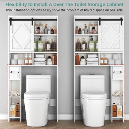 farmhouse style toilet storage cabinet with sliding barn door and integrated toilet paper stand organizer - Loft&Timber