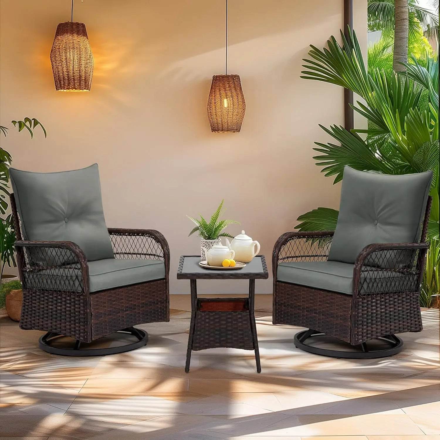 3 Pieces Patio Furniture Set, Outdoor Swivel Patio Rocker Chairs with Thick Cushions - Loft&Timber