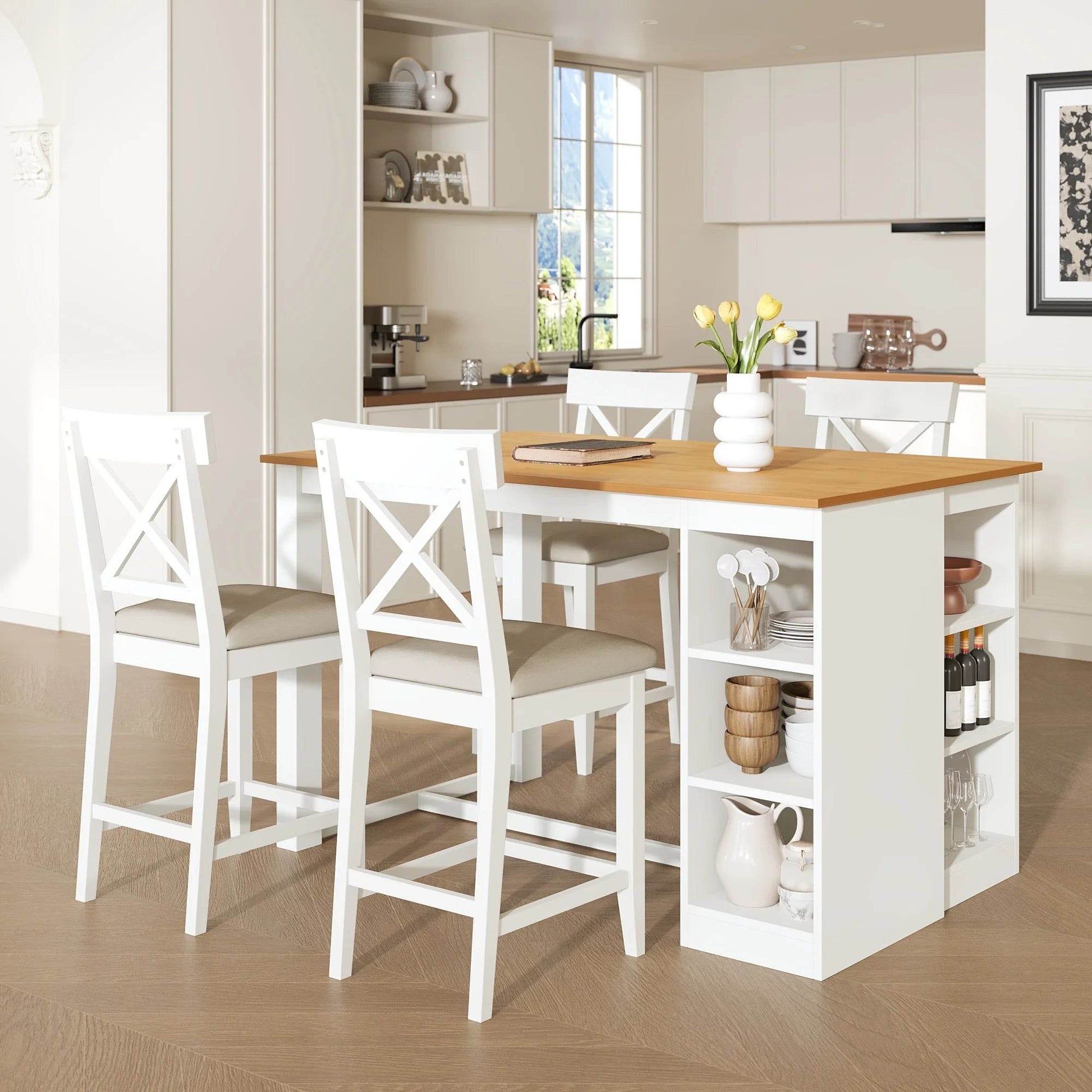 Wood Farmhouse Counter Height Dining Table Set - Loft&Timber