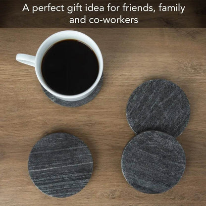 4 Pack Natural Black Marble Round Coasters - Loft&Timber