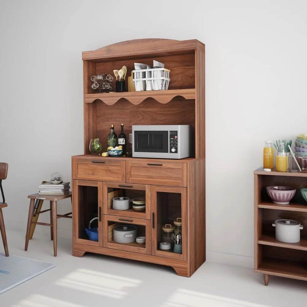 Large Farmhouse Kitchen Pantry Storage Cabinet with Microwave Stand - Loft&Timber