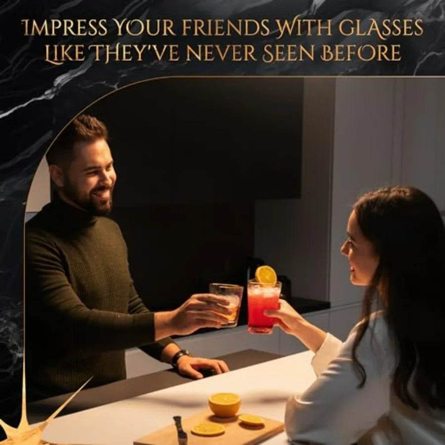 Stylish Whiskey Glasses Set of 4 10 oz Gold Rimmed Hammered Lowball Glasses - Loft&Timber