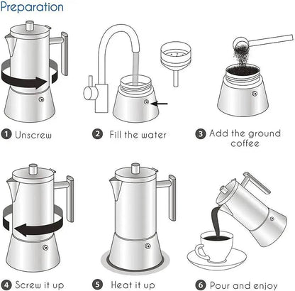 Stovetop Espresso Maker Stainless Steel Italian Coffee Machine Maker 4Cup 6.8 oz Induction Moka Pot - Loft&Timber