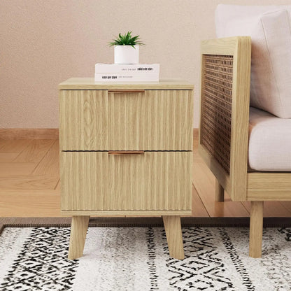 Fluted Nightstands, Mid Century Modern Drawer Dresser for Bedroom, Small Night Stand Side Table End Table with Wood D
