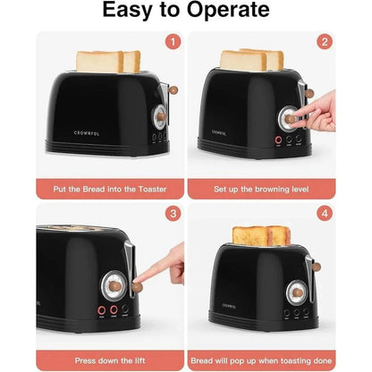 Extra Wide Slot 2 Slice Toaster Stainless Steel Retro