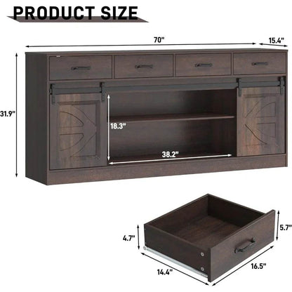 70” Large Sideboard Buffet Cabinet with Storage with 4 Drawers - Loft&Timber