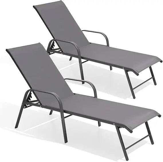 Chaise Lounge Chair Outdoor with Armrests, Set of 2 - Loft&Timber