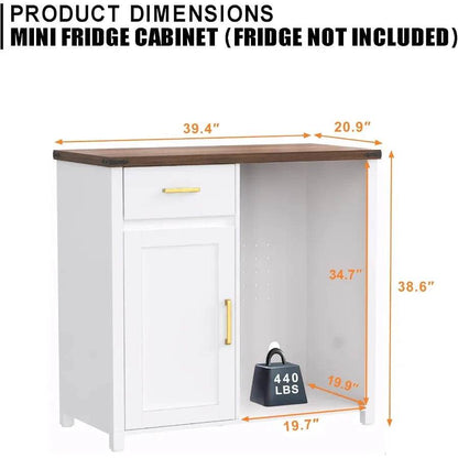 Compact Coffee Bar with Integrated Mini Fridge Cabinet Stand 39.4 Wide X 20.9 Dept