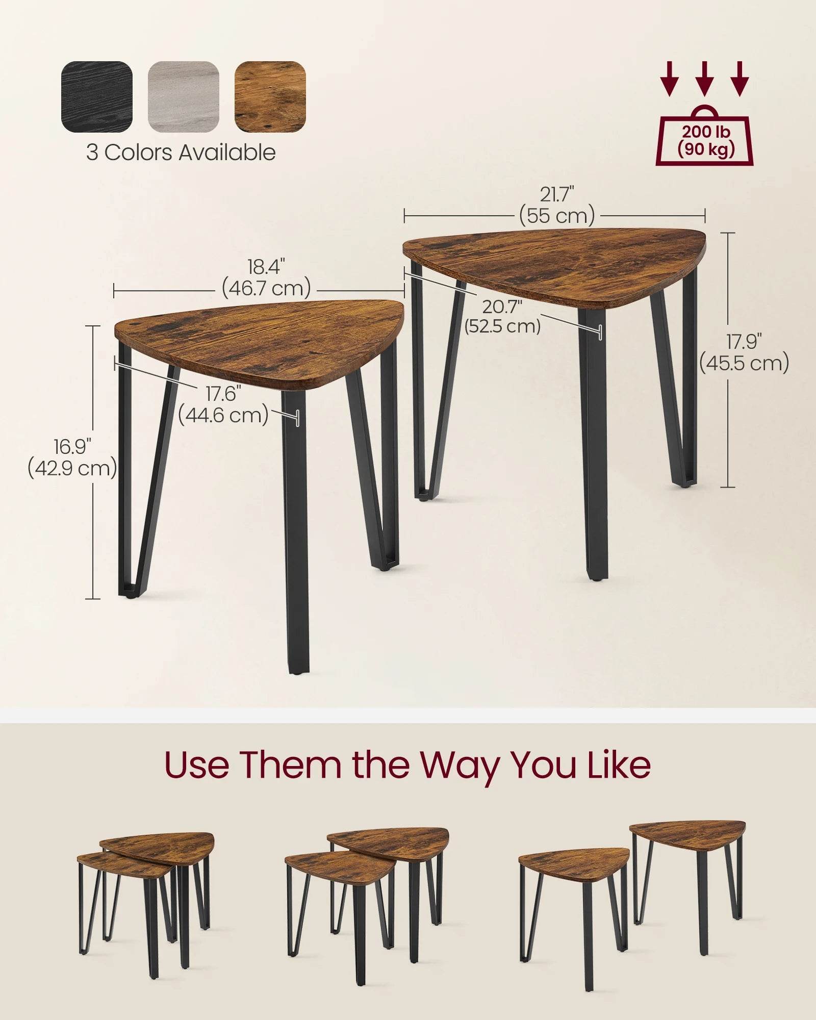 VASAGLE Nesting End Tables Set of 2 - Loft&Timber