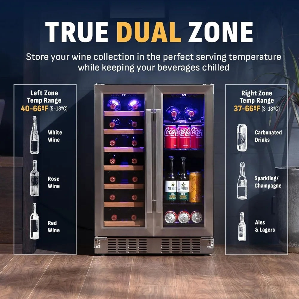 24" Dual Zone Wine and Beverage Refrigerator, 20 Bottle & 78 Can
