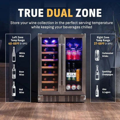 24" Dual Zone Wine and Beverage Refrigerator, 20 Bottle & 78 Can