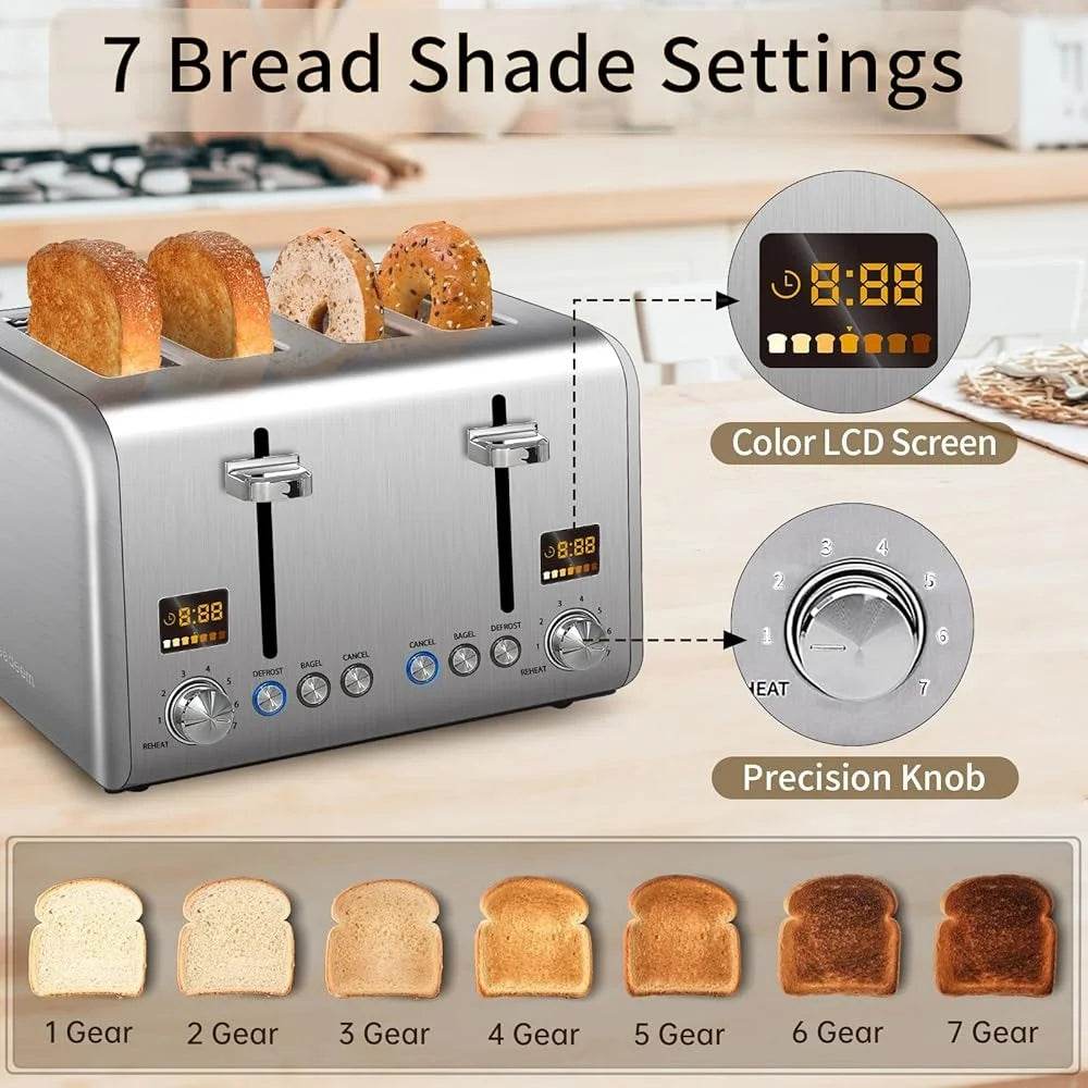 4 Slice Stainless Steel Toaster with LCD Display