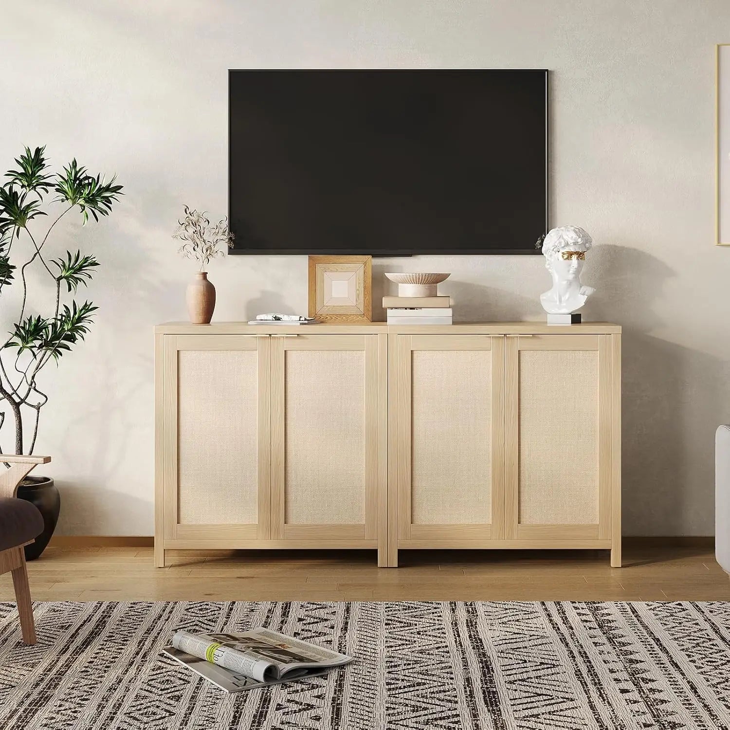 34" Rattan Sideboard Buffet Cabinet - Loft&Timber