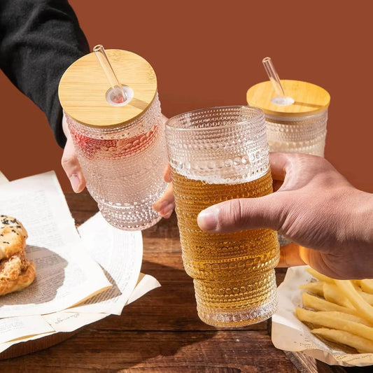 Drinking Glasses with Bamboo Lids and Glass Straw 2pcs Set,16oz Glass - Loft&Timber