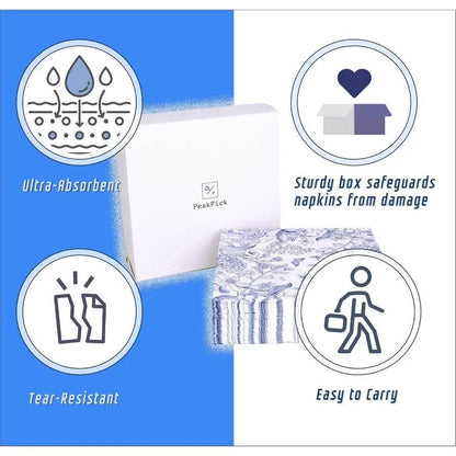 60 Pack Blue Floral Paper napkins Decorative and Disposable - Loft&Timber