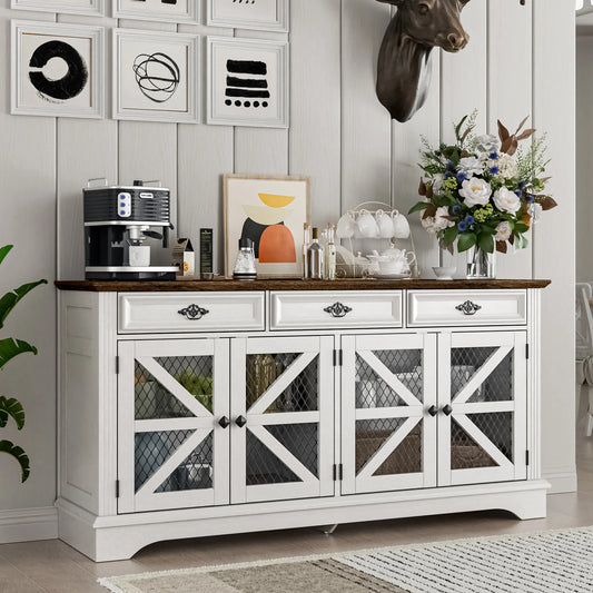 ZBOM 63" Farmhouse Buffet Sideboard Cabinet with 3 Drawers and Charging Station - Loft&Timber
