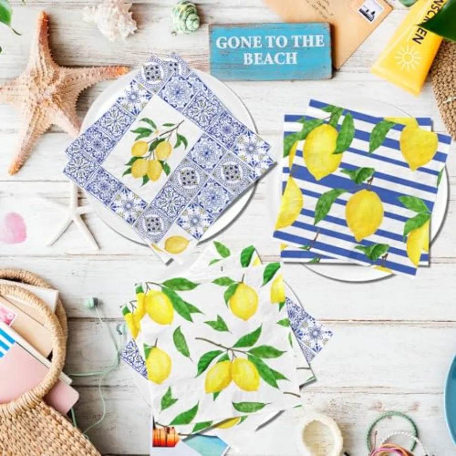 80 Pack Porcelain Pumpkins Guest napkins Disposable Blue Botanical Leaves - Loft&Timber