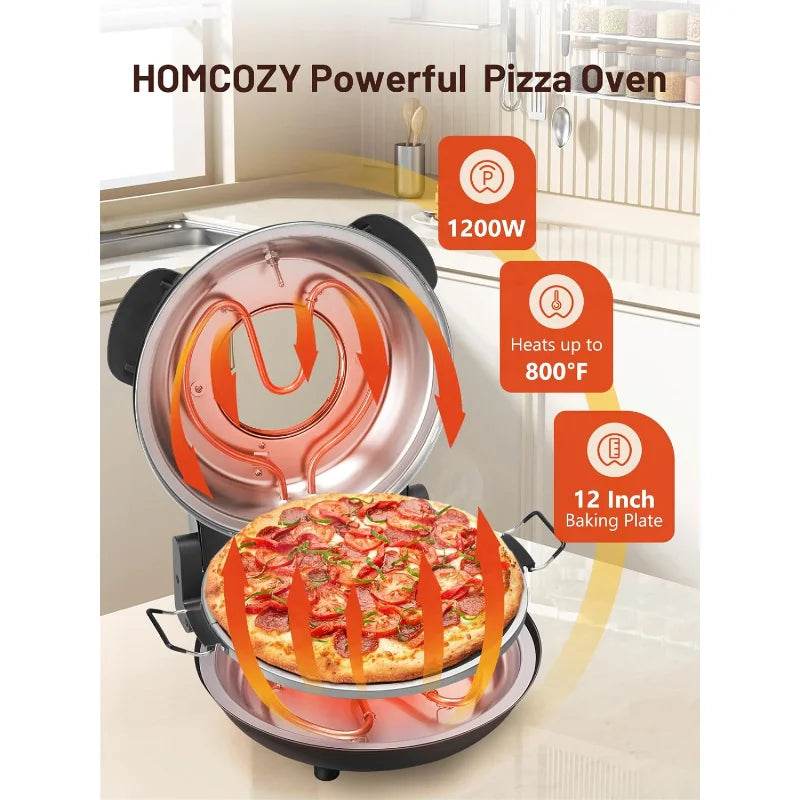 Electric Pizza Oven Indoor with Glazed Ceramic Stone, 12-Inch - Loft&Timber