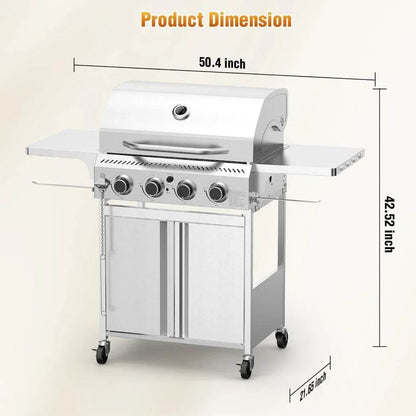 Stainless Steel 4-Burner Propane Gas Grill with Folding Side Shelf and 32,000 BTU Cooking Power - Loft&Timber