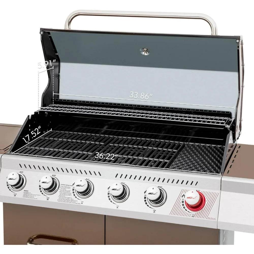 6-Burner Propane Gas Grill with Sear and Side Burners, 74,000 BTUs - Loft&Timber