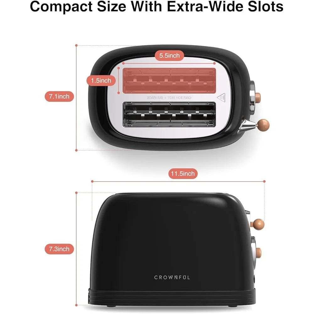 Extra Wide Slot 2 Slice Toaster Stainless Steel Retro