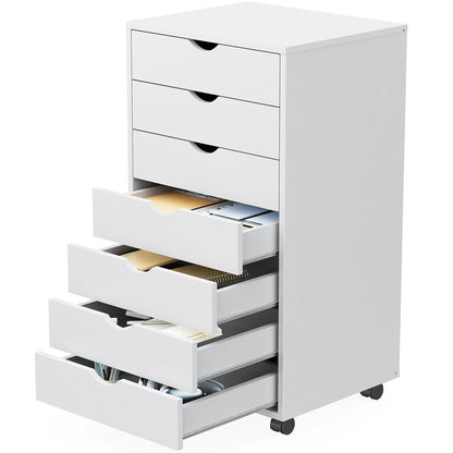 JHK 7 Drawer Chest Dressers Nightstand Storage Cabinet Wooden File Office Mobile Cabinet Wheels Living Room Organizer Rolling