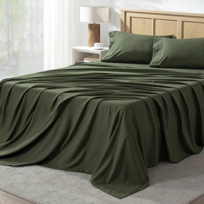 Queen Sheet Set 4 Pieces Dark Olive Green Super Soft Sheets for Queen Size Beds - Loft&Timber