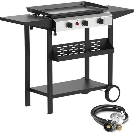 3 Burner BBQ Gas Griddle, 25.6 Inch Stainless Steel Portable Detachable Propane Griddle, 30,000 BTU Flat Top Barbecue Grill with - Loft&Timber