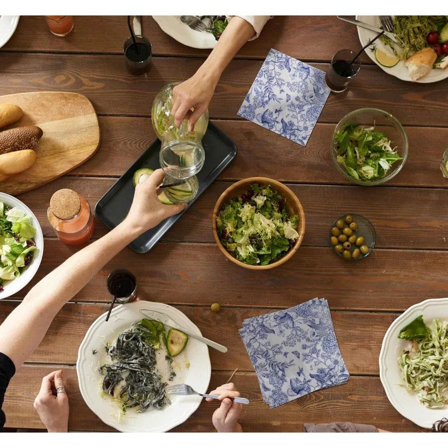 60 Pack Blue Floral Paper napkins Decorative and Disposable - Loft&Timber