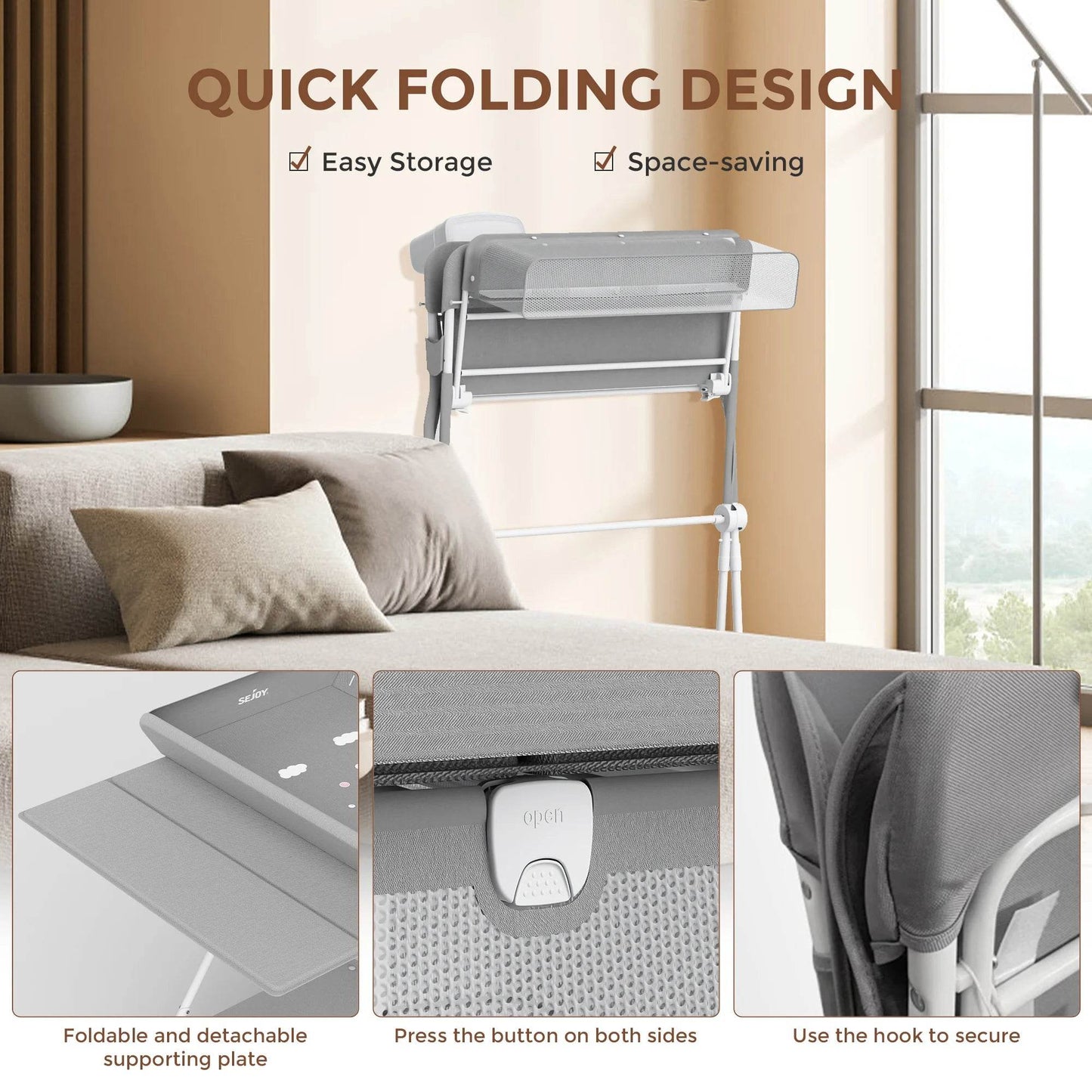 SEJOY Foldable Baby Changing With Wheels Adjustment - Loft&Timber