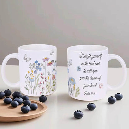 Delight Yourself In The Lord And He Will Give You The Desires Of Your Heart Ceramic Coffee Mug Bible Verse Mugs, 330ml Mugs - Loft&Timber