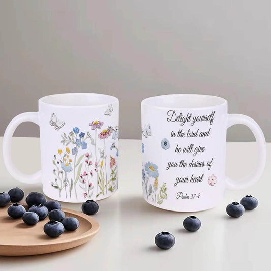 Delight Yourself In The Lord And He Will Give You The Desires Of Your Heart Ceramic Coffee Mug Bible Verse Mugs, 330ml Mugs - Loft&Timber