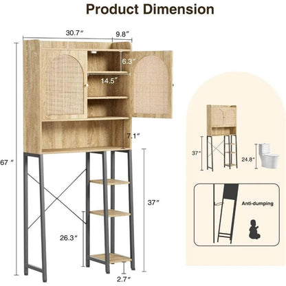 adjustable shelf rattan toilet storage cabinet with ample space and bathroom organizer - Loft&Timber