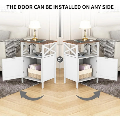 End Table Set of 2 with Charging Station, Side Table with Power Outlet & USB Ports, Nightstand with 2 Tiers Storage Space and St