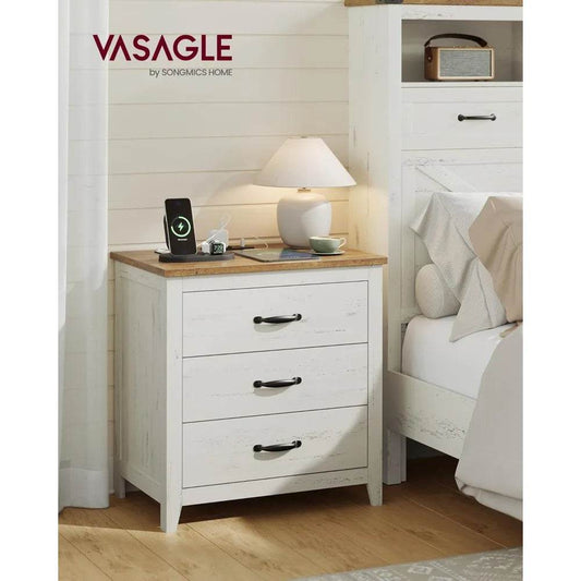 Charging Station Farmhouse Nightstand - 3 Drawers