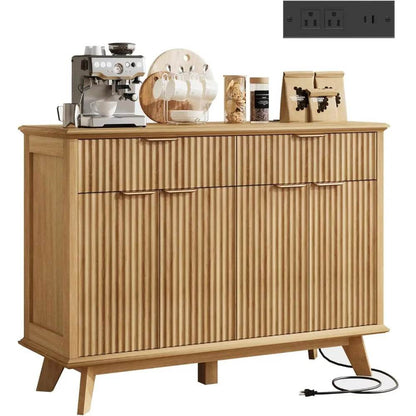 Sideboard Buffet Cabinet with Charging Station (2 Drawer, Natural Oak) - Loft&Timber