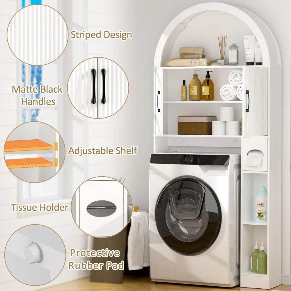 Freestanding Toilet Storage Cabinet with Arched Design for Bathroom Organization - Loft&Timber