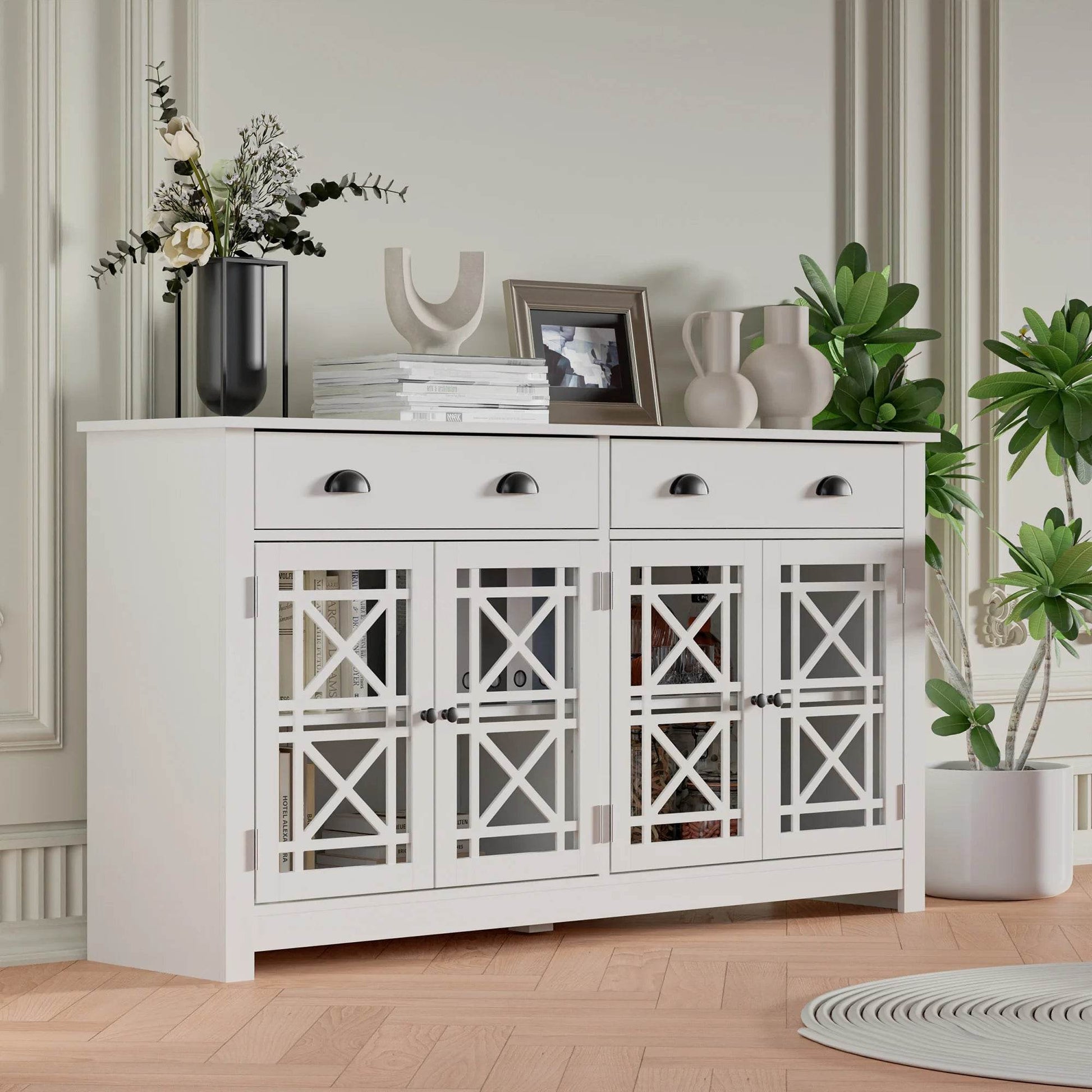Modern Buffet Sideboard with 4 Acrylic Glass Doors - Loft&Timber