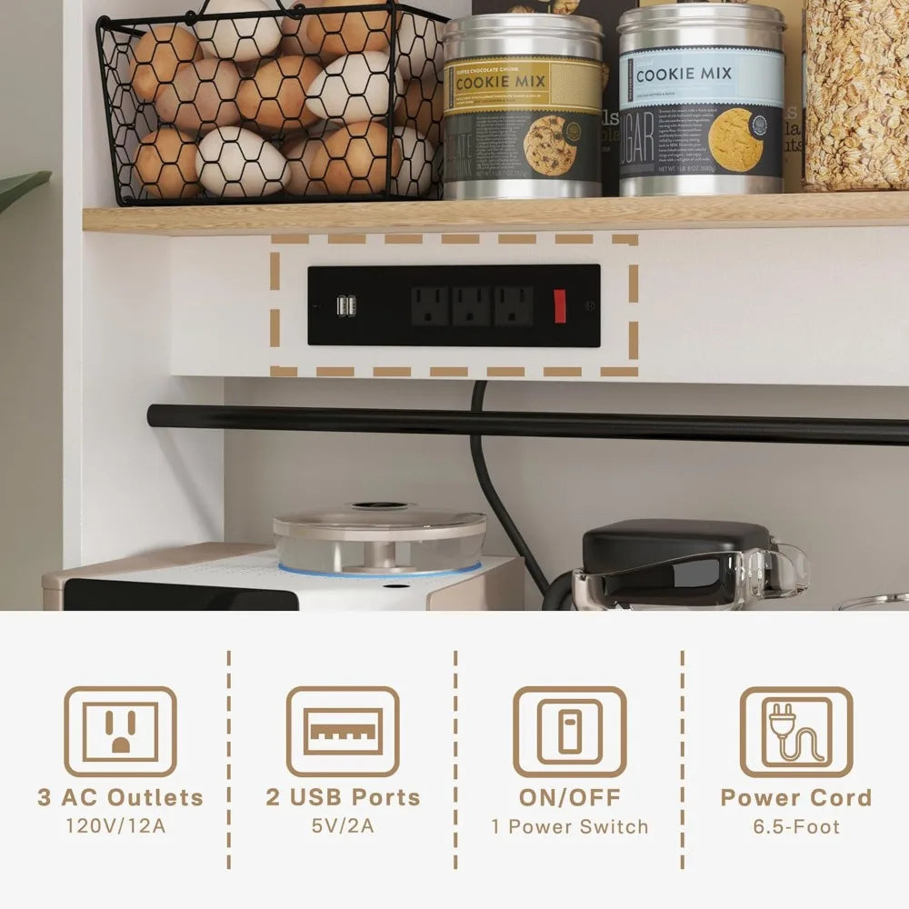 72" Kitchen Pantry Storage Cabinet with Power Outlets - Loft&Timber