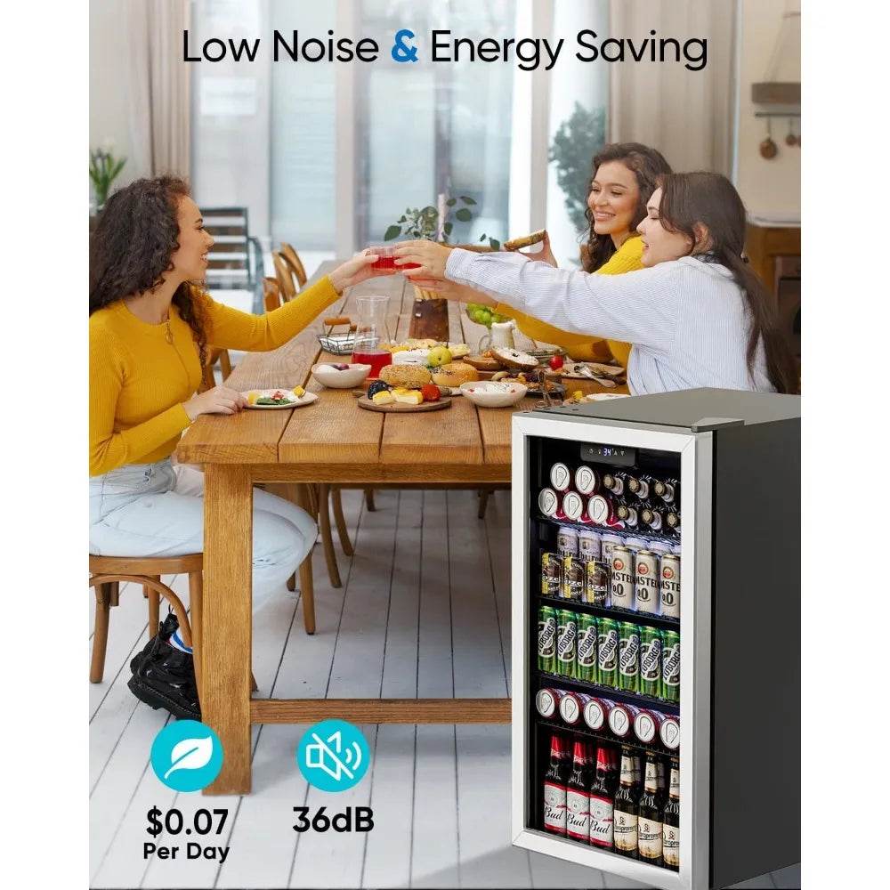 Beverage Refrigerator Cooler - 126 Can Mini Fridge Glass Door - Loft&Timber