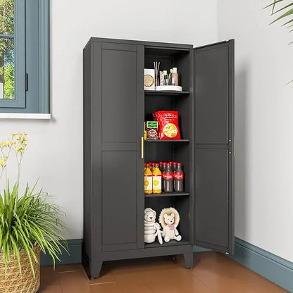 75" Metal Pantry Cabinet with 2 Doors and 5 Adjustable Shelves - Loft&Timber