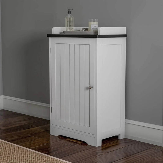 Home 2-Tier Bathroom Floor Storage Cabinet 29” Tall Free Standing White Cupboard with Adjustable Shelf