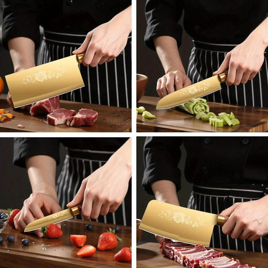 Luxury Gold Kitchen Knife Set - 4-Piece Stainless Steel Blades - Loft&Timber