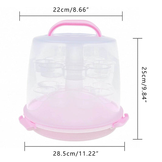 3-Tiers Multifunctional Pink Cupcake Carrier with 8 Cupcakes Capacity - Loft&Timber