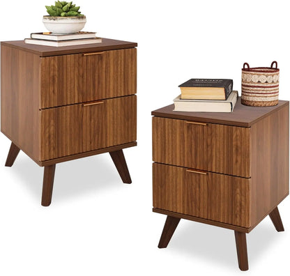 Fluted Nightstands, Mid Century Modern Drawer Dresser for Bedroom, Small Night Stand Side Table End Table with Wood D
