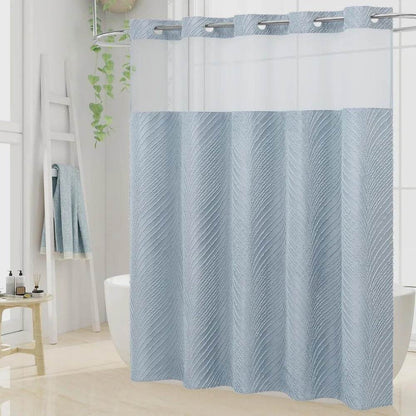 no hook extra long shower curtain set with snap-in liner, 86 inch xl boho blue - Loft&Timber