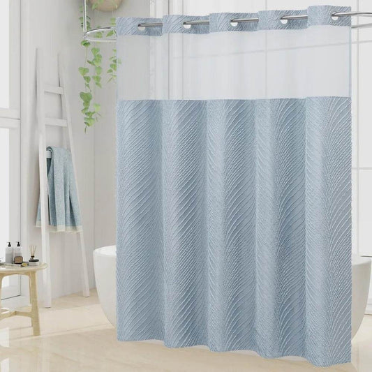 no hook extra long shower curtain set with snap-in liner, 86 inch xl boho blue